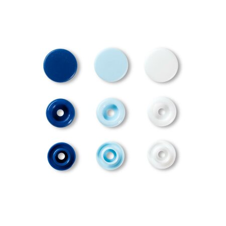 Color Snaps Druckknöpfe Blau Weiß Hellblau, Prym Love, Kunststoff 12,4mm, 30 Stück (393009)