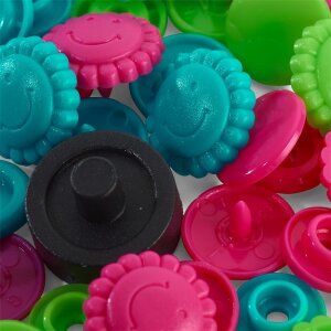 Druckknopf Color, Prym Love, Blume, 13,6mm, Türkis Grün Pink 21 Stück (393081)