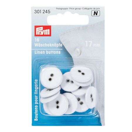 Wäscheknöpfe Leinen, 17mm, weiß 16 Stück (301245)