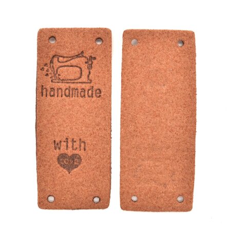 Applikation "Handmade with heart" Label Braun