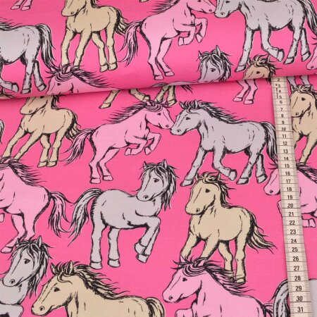 Sommersweat French Terry Swafing - Maxi Free Horses by Steinbeck - Pink