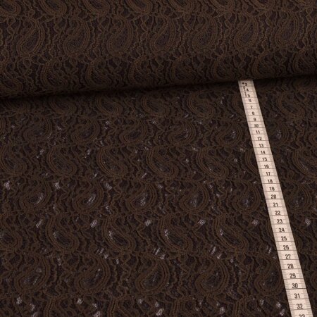 Spitzenstoff Elastisch - Paisley Muster - Braun