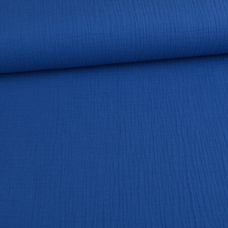 Bio Musselin Baumwolle Double Gauze Uni Cobalt Blau