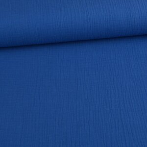Bio Musselin Baumwolle Double Gauze Uni Cobalt Blau