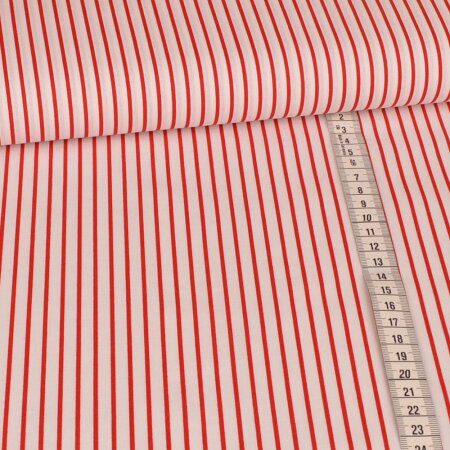 Baumwolle Webware - Rote Streifen auf Weiß