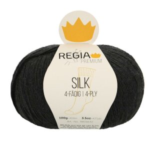 REGIA Sockenwolle Premium Silk 4-fädig, 00099 Schwarz 100g