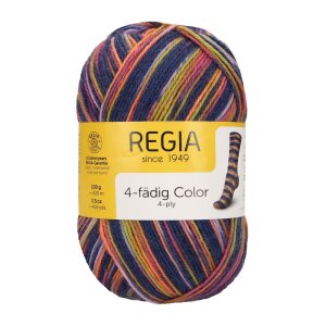 REGIA Sockenwolle Color 4-fädig, 02353 Blue-Lime 100g
