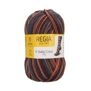 REGIA Sockenwolle Color 4-fädig, 02593 Orange-Brown...