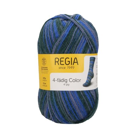 REGIA Sockenwolle Color 4-fädig, 02595 Blue-Green 100g