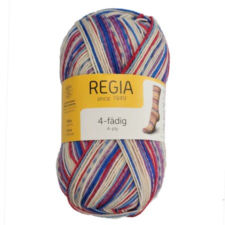 REGIA Sockenwolle Color 4-fädig, 03790 Funky Red and Blue 100g