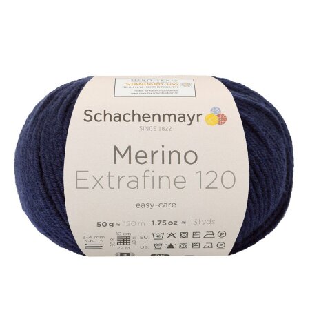 Schachenmayr Merinowolle Extrafine 120, 00150 Marine 50g