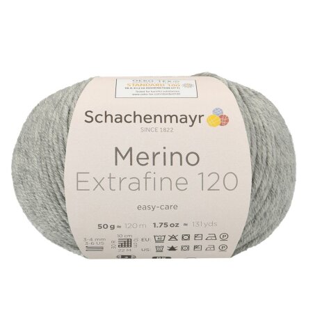 Schachenmayr Merinowolle Extrafine 120, 00190 Hellgrau Mel 50g
