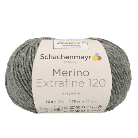 Schachenmayr Merinowolle Extrafine 120, 00192 Mittelgrau Mel 50g