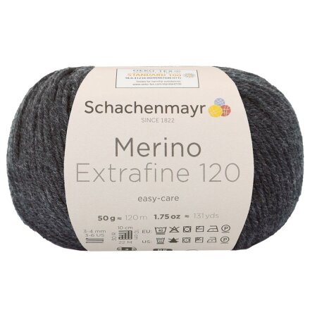 Schachenmayr Merinowolle Extrafine 120, 00198 Anthrazit Mel 50g