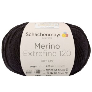 Schachenmayr Merinowolle Extrafine 120, 00199 Schwarz 50g