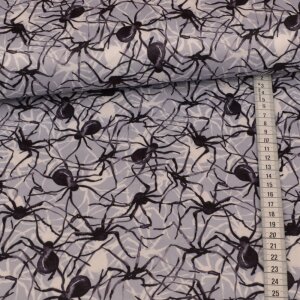 Kostümstoff - Schwarze Spinnen auf Hellgrau