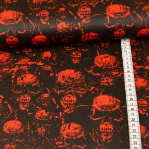 Kostümstoff - Red Horror Skull - Schwarz