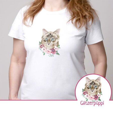 Bügelbild Aufbügler zur Eigenproduktion Aquarell Katze Charly