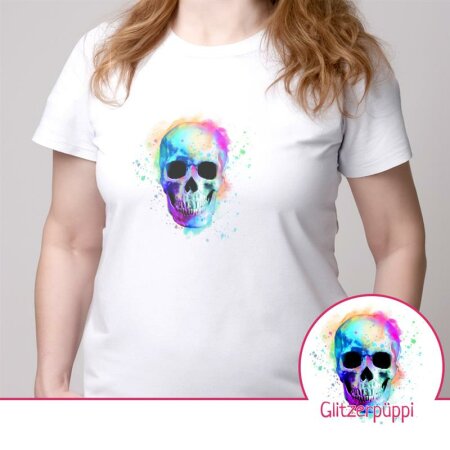 Bügelbild Aufbügler zur Eigenproduktion Aquarell Totenkopf Bunt