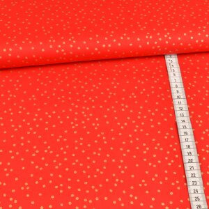 Baumwolle Webware Foil Print - Golden Dots auf Rot
