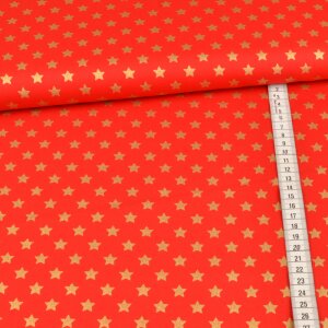 Baumwolle Webware Foil Print - Golden Stars auf Rot