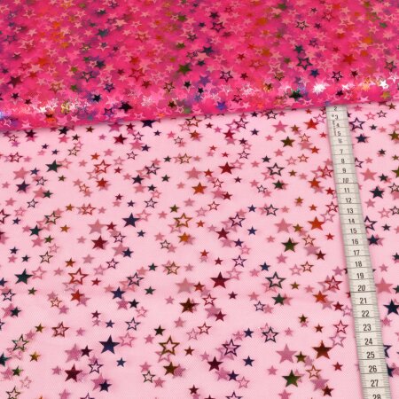 Stretch Tüll Stoff Swafing - Rainbow Stars auf Pink