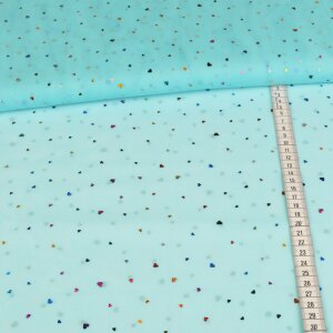 Stretch Tüll Stoff Swafing - Mini Glitzer Herzen auf Hellblau