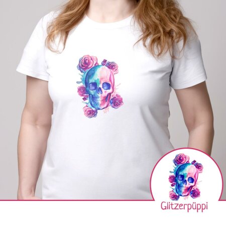 Bügelbild Aufbügler zur Eigenproduktion Aquarell Skull & Roses