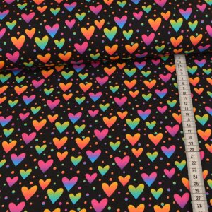 Sommersweat French Terry - Rainbow Galaxy Hearts - Schwarz