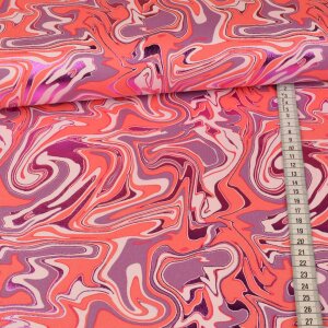 Sommersweat French Terry Foil Print - Pink Waves - Rosa