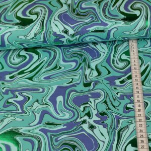Sommersweat French Terry Foil Print - Green Waves - Mint