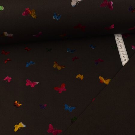 Softshell Foil Print - Multicolor Butterflies - Schwarz