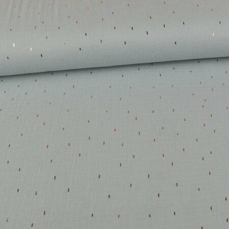 Musselin - Foil Print Gold - Mini Streifen Pastellblau