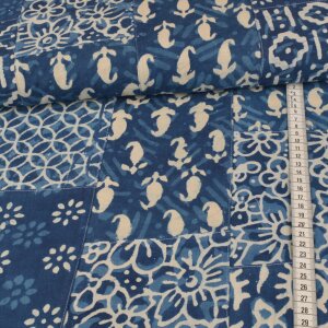 Baumwolle Webware - Unique Batik Patchwork - Jeansblau