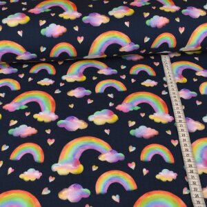 Jersey Colorful Rainbows and Hearts auf Navy - Glitzerpüppi Exklusiv Eigenproduktion
