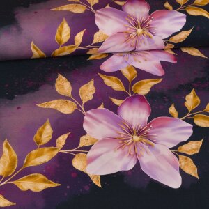 Jersey Blumenranken Rosa Gold auf Navy - Glitzerpüppi Exklusiv Eigenproduktion