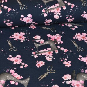 Jersey Cherryblossoms and Sewing auf Navy -...