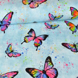 Jersey Colorful Butterflies auf Jeans - Glitzerpüppi Exklusiv Eigenproduktion