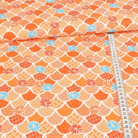 Baumwolle Webware - Retro Schuppen Orange