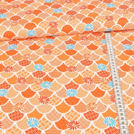 Baumwolle Webware - Retro Schuppen Orange