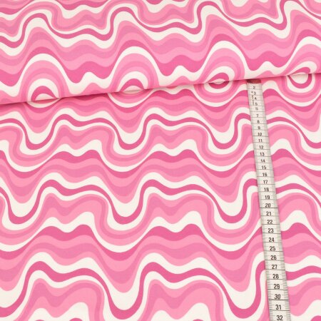 Jersey - Wellenbad Pink auf Weiß