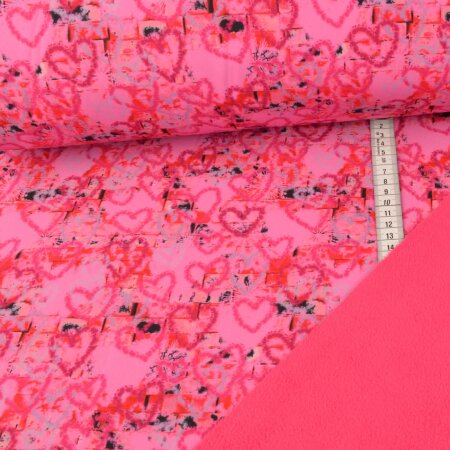 1 Reststück 1,85m Softshell - Digital Spray Herzen - Pink