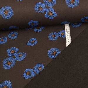 1 Reststück 1,30m Softshell - Blue Flowers auf Schwarz
