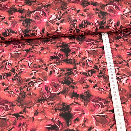1 Reststück 1,45m Sommersweat French Terry - Blütenkunst - Rosé Dunkel