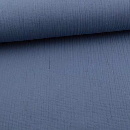 1 Reststück 0,95m Musselin Baumwolle Triple Gauze Uni - Jeansblau