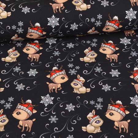 French Terry - Rosalie Reh und Häschen Winterversion Navy - Glitzerpüppi Exklusiv Eigenproduktion
