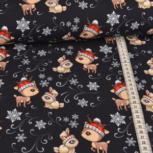 French Terry - Rosalie Reh und Häschen Winterversion Navy - Glitzerpüppi Exklusiv Eigenproduktion