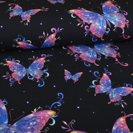 Jersey Colorful Butterflies Navy - Glitzerpüppi Exklusiv Eigenproduktion