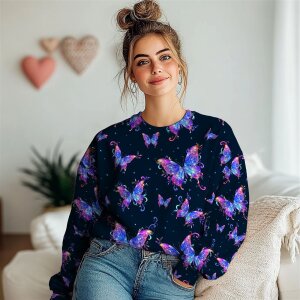 Jersey Colorful Butterflies Navy - Glitzerpüppi...