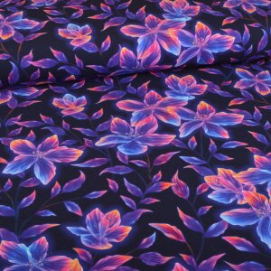 Stoffpaket Jersey Glowing Flowers Navy -...